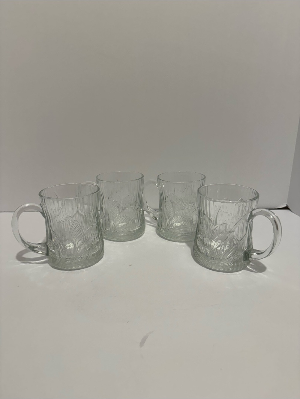 Vintage 90’s Arcoroc "Canterbury Crocus" clear glass mug Set Of 4 Made In France